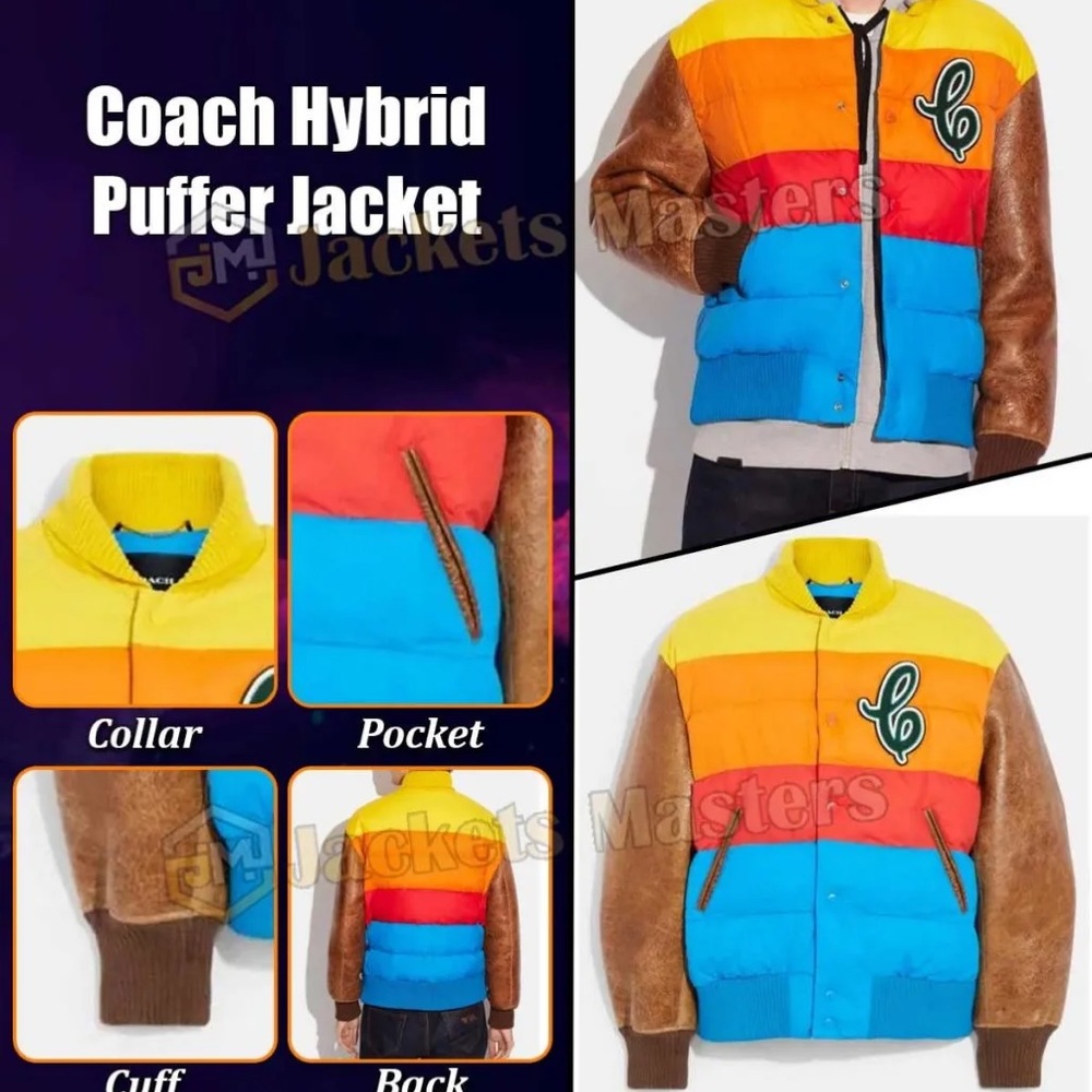 COACH hybrid varsity jacket multicolor leather sleeves